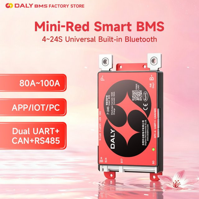 Daly Smart BMS 4S 8S 24V Lifepo4 100A mit Bluetooth für Lifepo4-Batterien in Rot - Bild 1
