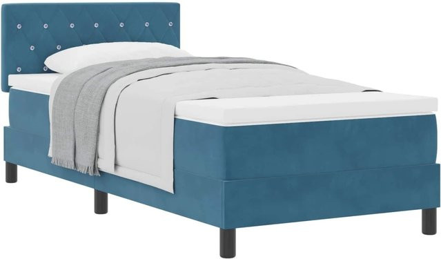 vidaXL Boxspringbett mit Matratze aus Samt in Dunkelblau, B/T: 100 x 200 cm - Bild 1