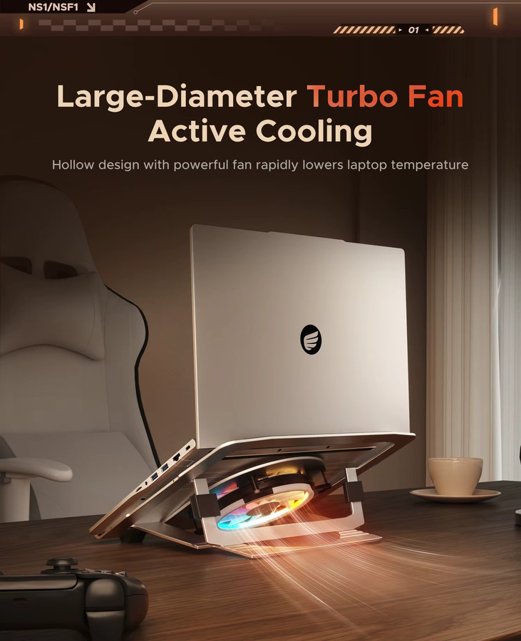 ORICO Laptop-Ständer für Schreibtisch, verstellbarer und 360 Grad drehbarer ergonomischer Notebook-Halter mit RGB-Beleuchtung für Laptops bis 17 Zoll, Silber/Grau - Bild 2