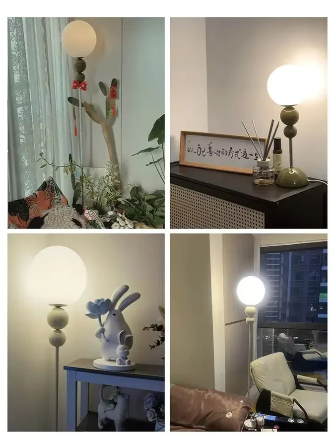 JIANKEXING Minimalistische Pilz-Stehlampe in Beige mit Glaskugel für Wohnzimmer und Schlafzimmer - Bild 3