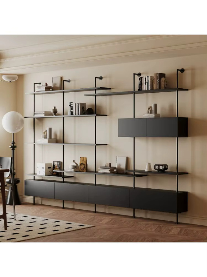 OAKCIA Bücherregal im Mid-Century-Stil aus Metall in Schwarz, Wandmontage, H x B x T: 230 x 60 x 25 cm - Bild 4