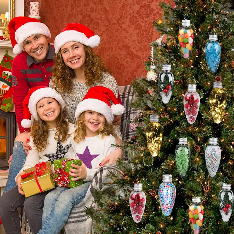 ZQNYCY Weihnachtsschmuck Set aus transparenten Glühbirnen-Formen zum Befüllen, 12 Stück, hängende Weihnachtsbaum Ornamente für DIY Dekorationen - Bild 1