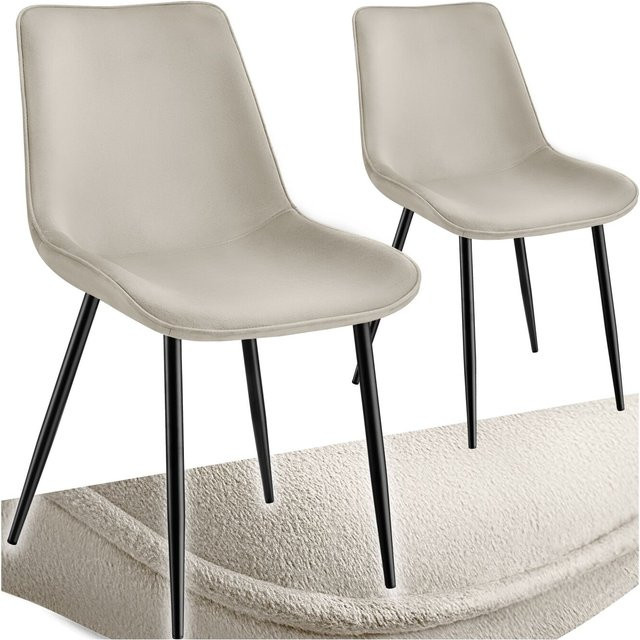tectake Set 2 gepolsterte Stühle in Samtoptik mit Stahlbeinen, Farbe Beige, B/T/H: 48 x 59 x 82,5 cm - Bild 1