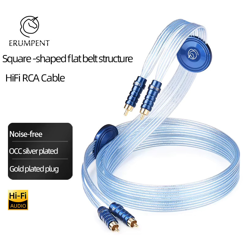ERUMPENT Versilbertes HiFi RCA Audiokabel in Blau mit quadratischer Flachbandstruktur, 2RCA zu 2RCA Verbindungskabel für CD-Player und Verstärker - Bild 5