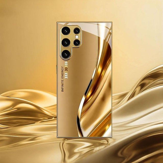 Stoßfeste Samsung Galaxy Handyhülle Goldglas mit unendlichem Goldener Fluss Muster in Gold für Galaxy S26 S25 S24 S23 S22 S21 S20 FE Ultra Plus - Bild 1