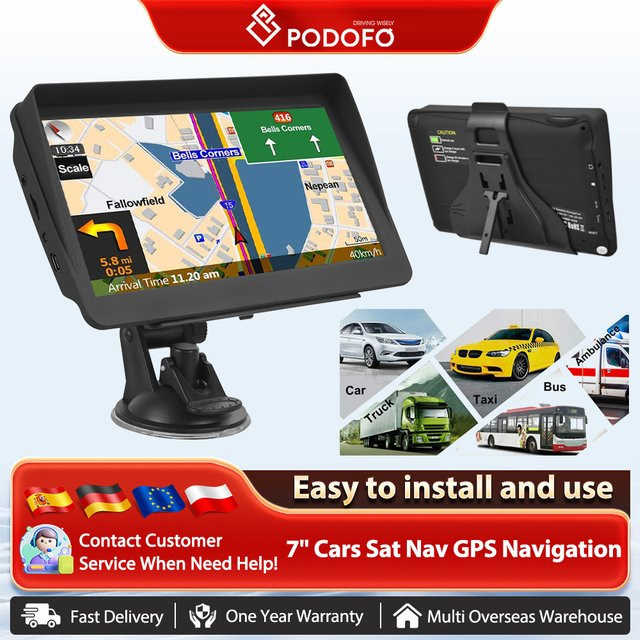 Podofo Auto GPS Navigator mit 7 Zoll Kapazitivem Touchscreen, 8GB ROM, FM Radio, MP3/MP4 Unterstützung und USB/SD-Kartenslot in Schwarz - Bild 1