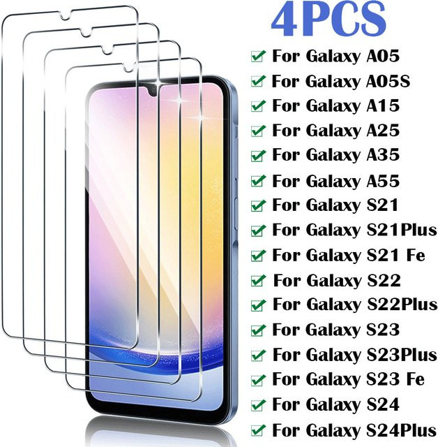 4er-Pack Displayschutzfolien aus gehärtetem Glas für Samsung Galaxy A55 A35 A05S A15 A25 sowie S22 S23 Plus S21 FE S24 Ultra, transparent - Bild 1