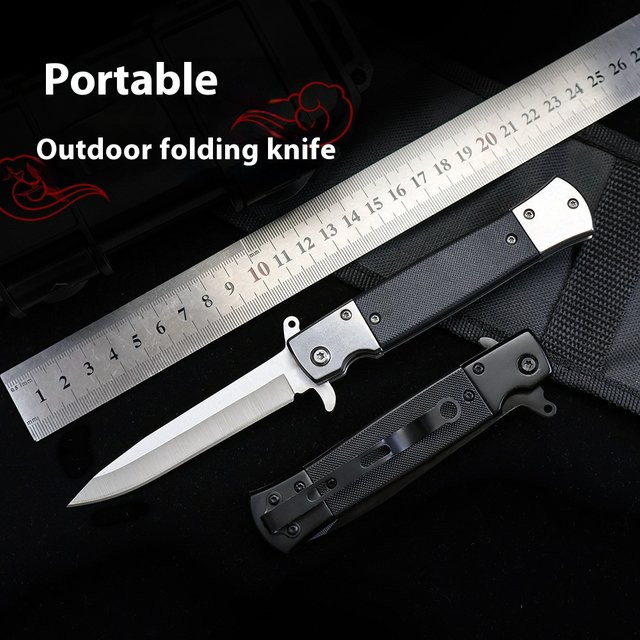 Tragbares Klappmesser aus Edelstahl in Schwarz und Weiß für Camping und Outdoor-Einsätze - Bild 1