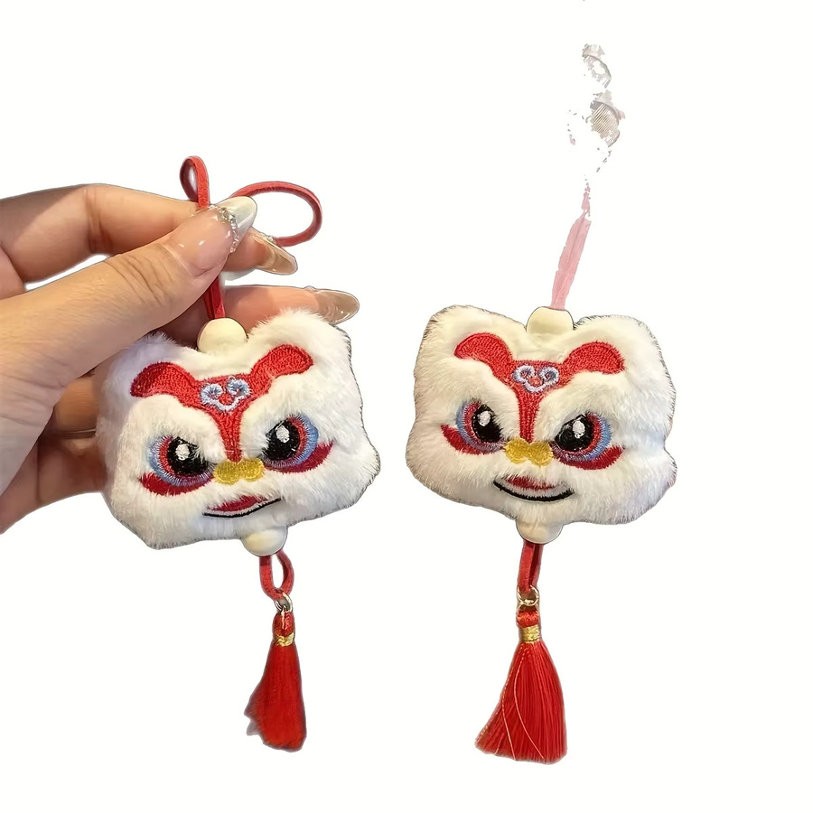 2er-Set chinesische Löwentanz-Anhänger mit Quaste aus Plüsch als dekorative Schlüsselanhänger und Taschenanhänger - Bild 5