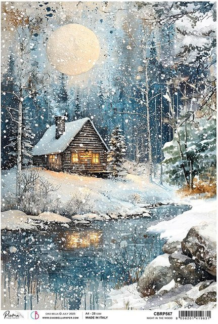 Motiv-Strohseide Ciao Bella Forest Tales - Night in the Wood in Blau und Multicolour, Format A4 - Bild 1