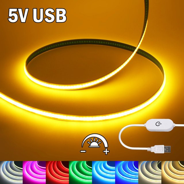 HEGEHE Dimmbarer USB COB LED-Streifen für TV-Hintergrundbeleuchtung, Multicolour - Bild 1