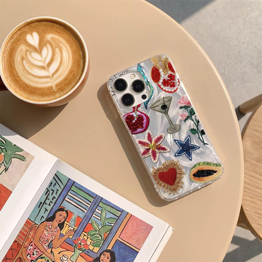 Handyhülle mit Granatapfelblüten-Druck im Vintage-Stickerei-Stil für Apple iPhone 11 bis 17 Pro Max, stoßfest und weich, Multicolor - Bild 4