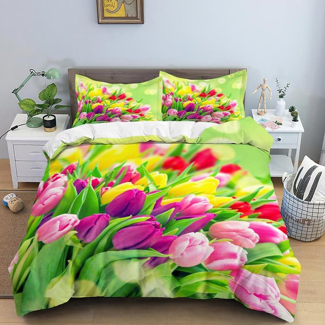 Bettwäscheset Your Warm Home mit 3D-Blumendruck aus Polyester, Tulpen und Rosen, Mehrfarbig, B/H: 140 x 210 cm, inklusive 2 Kissenbezüge mit B/H: 50 x 70 cm - Bild 1
