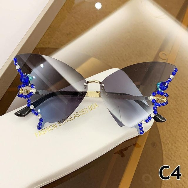 Yuyongzhi Sonnenbrille Cat Eye, randlos, Metall, navy blau, Unisex - Bild 1