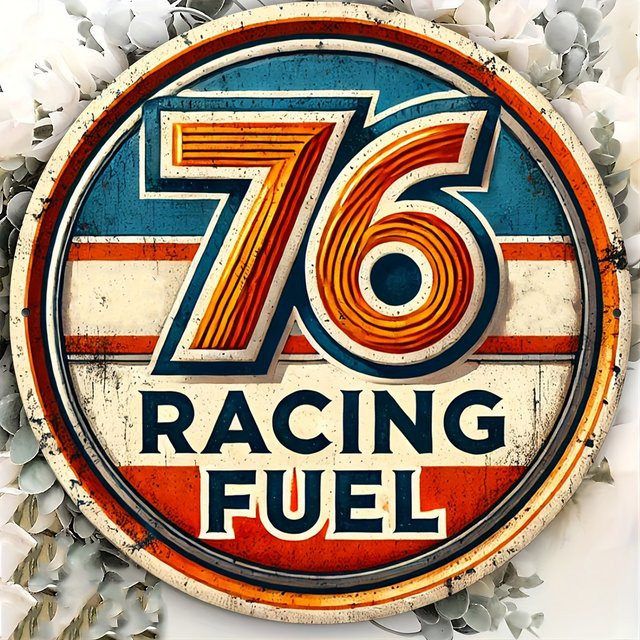 Potdemiel Racing Fuel Vintage Metallblechschild, rundes Aluminium-Wandkunst-Schild in Mehrfarbig, Durchmesser: 20,3 cm - Bild 1