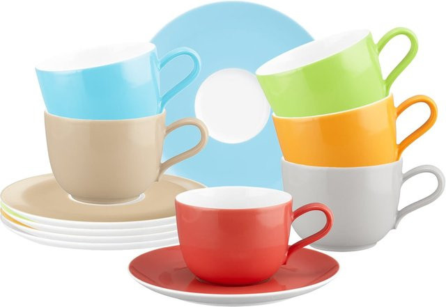 Seltmann Weiden Kaffeetassen mit Untertassen Liberty Pure Colors Multicolour 6er Set mit 260 ml - Bild 1