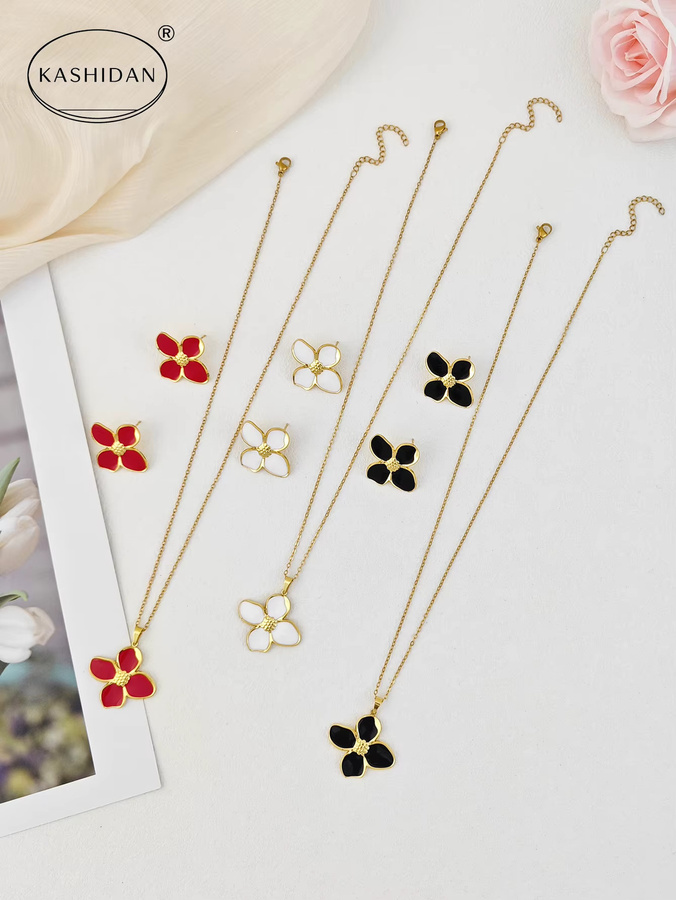 Kashidan Schmuck-Set, Ohrstecker und Halskette, Edelstahl, Gold, Damen - Bild 2