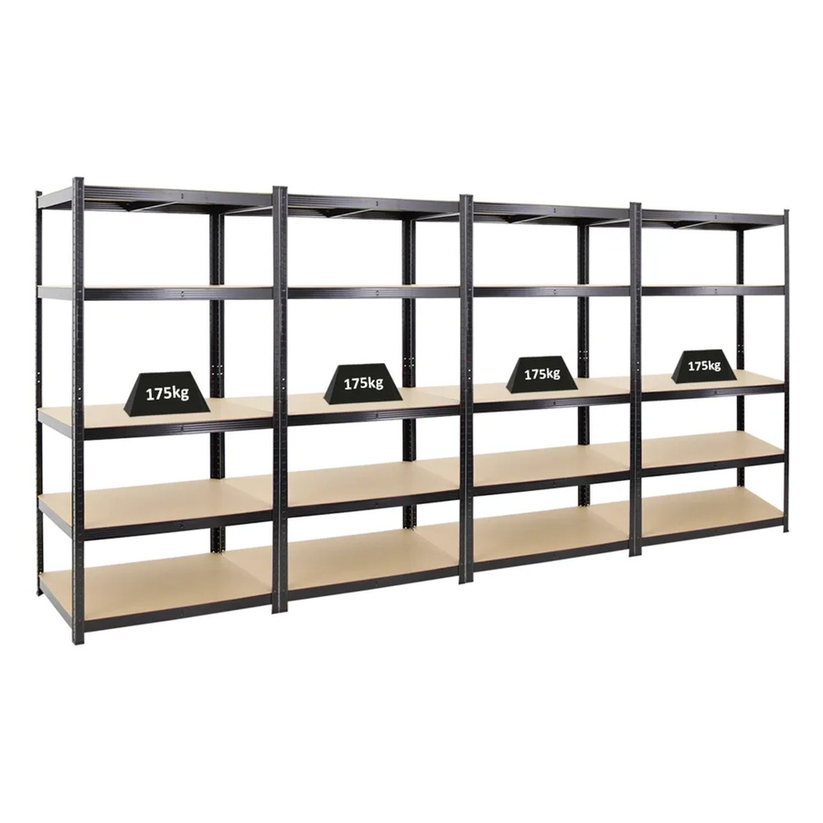 4x PROREGAL Schwerlastregal Taurus, Schwarz, H x B x T: 180 x 90 x 60 cm, mit verstellbaren Fachböden aus MDF-Holzplatten und Metall - Bild 2