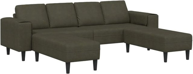 vidaXL Wohnzimmer Couch Set in L-Form, 3-teilig, Olivegrün, mit passendem Ottoman und Dekokissen - Bild 1