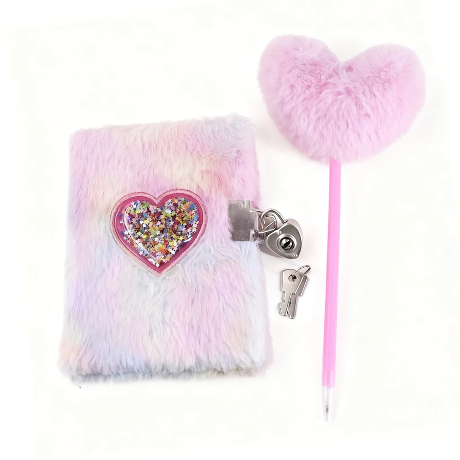 2-teiliges herzförmiges Notizbuch-Set in Pink mit Plüsch-Tagebuch und passendem Herzstift aus Stoff - Bild 2