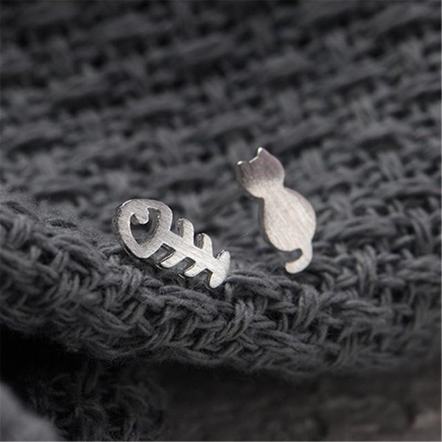 Ohrringe 925 Silber, Katze Fisch, Schwarz, Damen - Bild 1