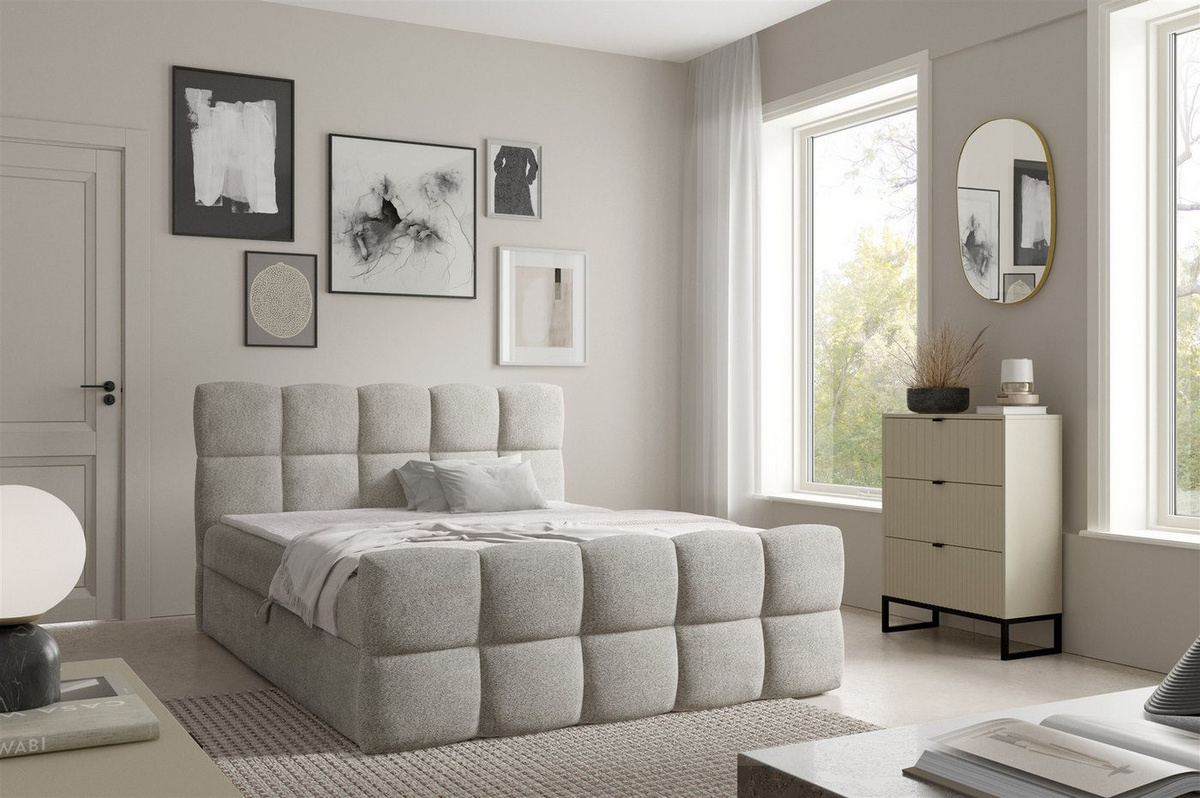 Fun Möbel Boxbett Schlafzimmerbett FUN DENIN Stoff Coral inklusive Kaltschaumtopper, Bonellfederkernmatratze und Bettkasten - Bild 1