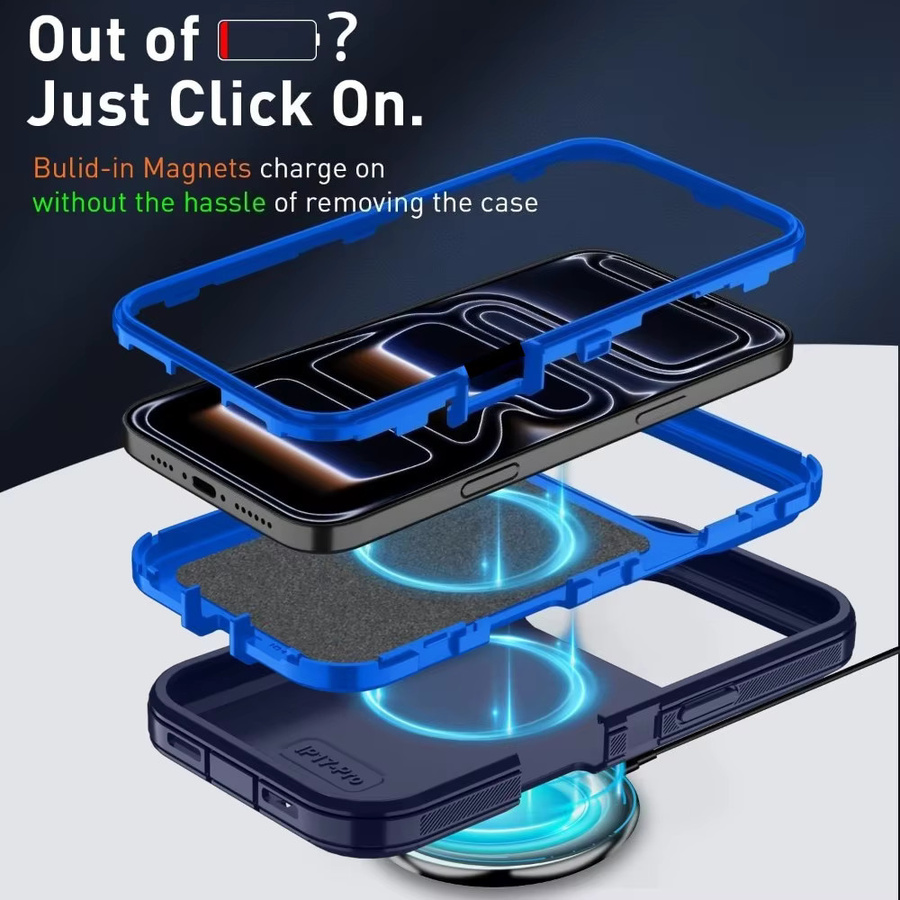 3in1 OTT Military Anti-Drop Magnetische Schutzhülle für iPhone 17 Pro Max, 16, 15, 14 Plus, 13 – Robuste Stoßfeste Rüstung Abdeckung in Schwarz oder Blau - Bild 5