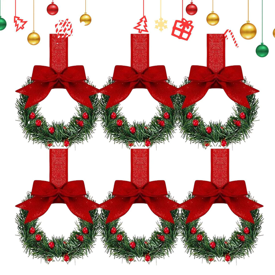 6er Set künstliche Weihnachtskränze in Beige und Grün mit Schleife zur Dekoration für Innenbereich und Türkranz - Bild 3