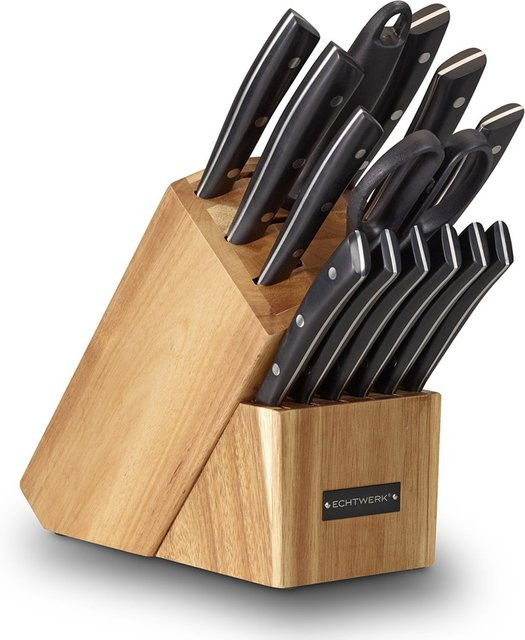 ECHTWERK Messerblock Premium 15-teiliges Set aus Edelstahl und Holz in Braun mit Santoku-Messer - Bild 1