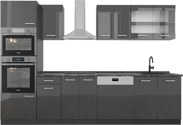 Vicco R-Line Küchenzeile Anthrazit Hochglanz mit Hochschrank Breite: 300 cm - Bild 1