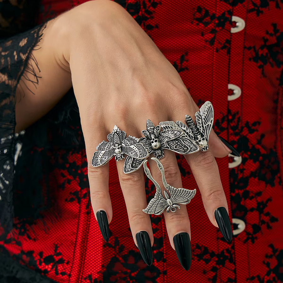 Salircon Ringe, Schmetterling-Motten-Totenkopf, Punk, Damen, Silber - Bild 3