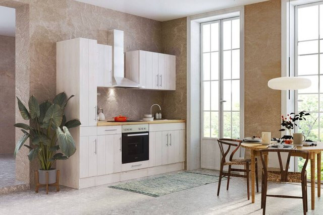 Respekta Küchenzeile Anton im Landhausstil, Weiß matt mit Lärche Nachbildung, B/H/T: 240 x 211 x 60 cm - Bild 2