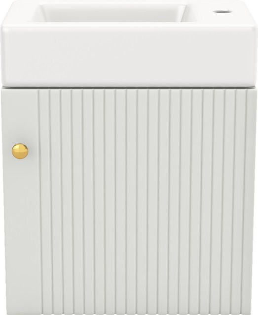 Hängendes Waschbecken mit Unterschrank von LY in Weiß mit Stauraum und Keramik-Waschbecken, B/T/H: 46 x 26 x 56 cm - Bild 1