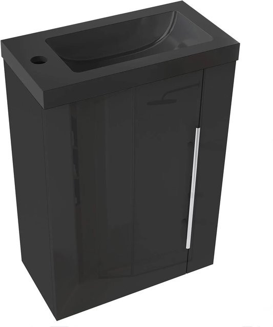 AICA Badmöbel Set SILVIA für Gäste WC, 2-teilig, Waschtisch mit Unterschrank in Schwarz Hochglanz, Wandmontage, Softclose-Tür, Breite: 45 cm - Bild 1