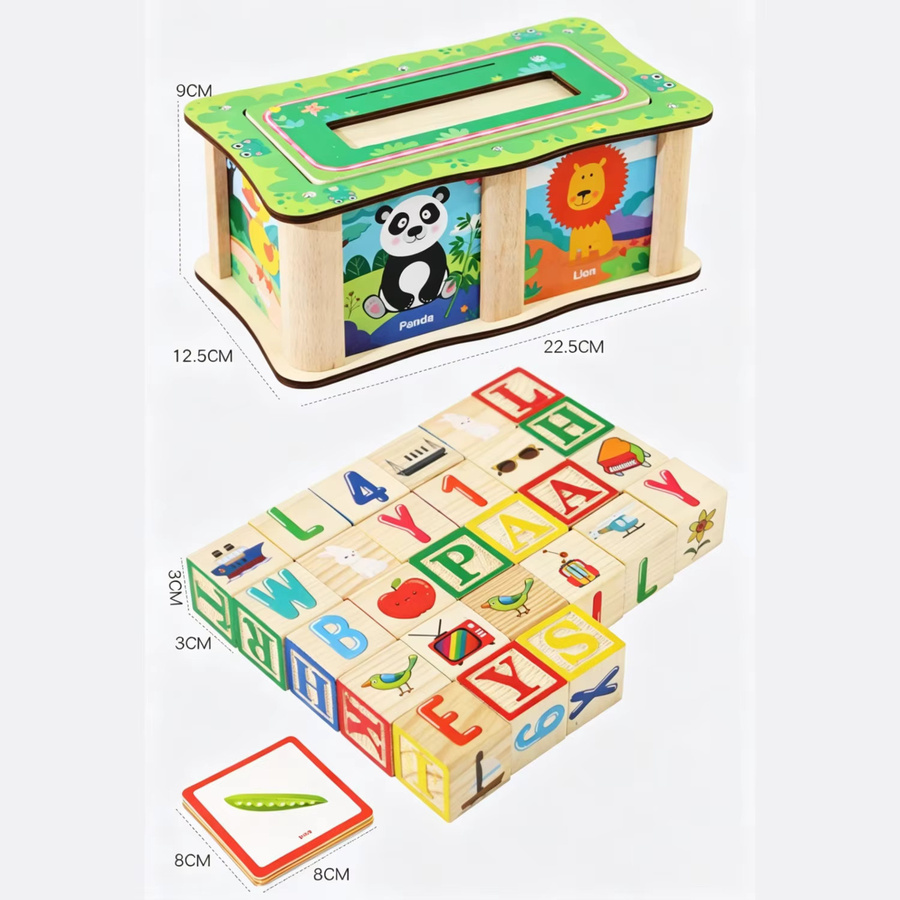 BizyKoady Holz-Alphabetblöcke, Lernspielzeug, Sortierbox, Bunt / Mehrfarbig - Bild 2