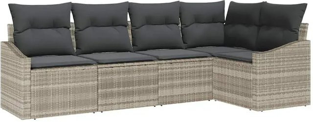 vidaXL Garten-Sofa-Set 5-teilig in Hellgrau aus Poly Rattan mit Polsterung und L-Form - Bild 1