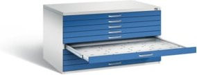 C+P Flachablageschrank Serie 7100_7200 in Enzianblau und Lichtgrau, H x B x T: 76,0 x 135,0 x 96,0 cm - Bild 1