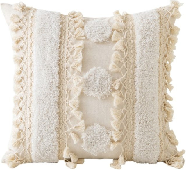 Inyahome Boho Kissenbezüge mit Quasten in Beige für Couch und Bett - Bild 1