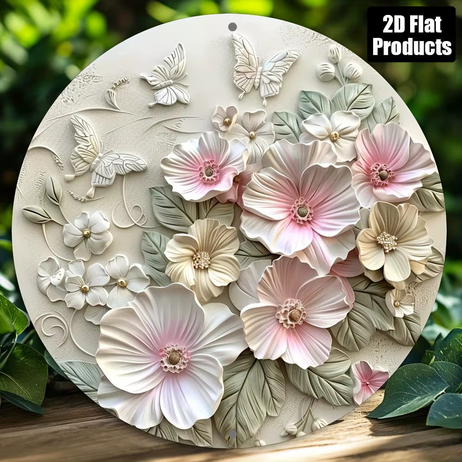 Rundes dekoratives Metallschild Potdemiel mit floralem Blumenmotiv, Durchmesser: 20 cm, Mehrfarbig - Bild 3