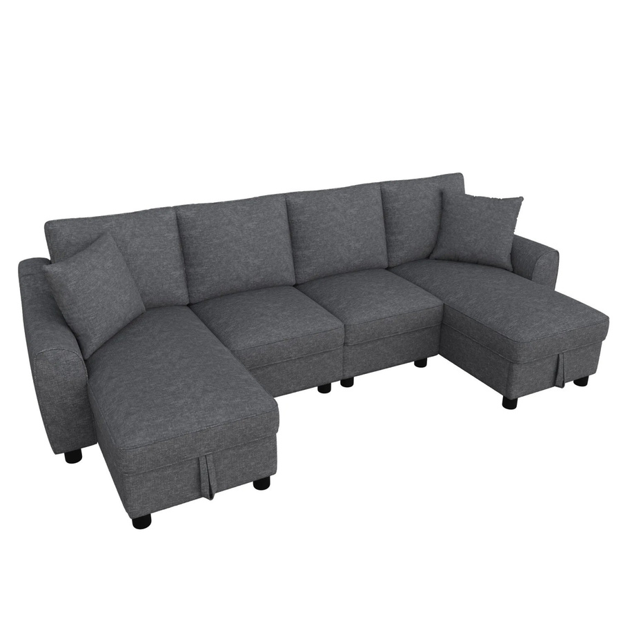 Merax U-Sofa Modular in Grau mit Chenille-Bezug und Stauraum, B/T/H: 280 x 137 x 84 cm - Bild 2