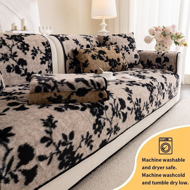Sofakissen im antiken Stil mit floralem Muster und Plüschbezug, Beige - Bild 1