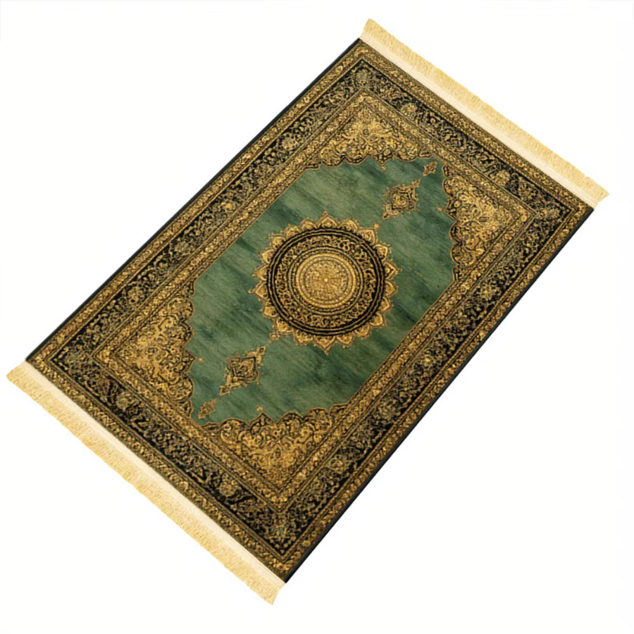 VIKAMA Muslimischer Gebetsteppich mit orientalischem Muster in Grün-Gold, rutschfeste Salah-Matte für zu Hause und unterwegs - Bild 2