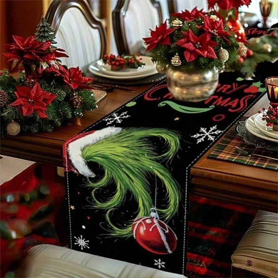 JIT Weihnachts-Tischläufer mit Grinch-Cartoon-Muster für deine festliche Weihnachtsdekoration, B/T: 45 x 30 cm - Bild 3