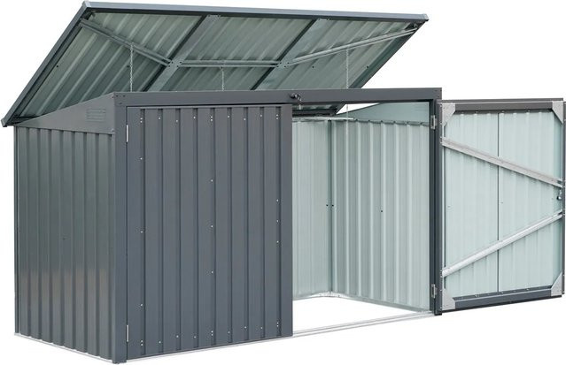 Floraworld Mülltonnen-Garage aus Stahl für 3 Mülltonnen, abschließbar mit Satteldach und Belüftungsgitter, grau/anthrazit, B/H/T: 134 x 233 x 101 cm - Bild 1