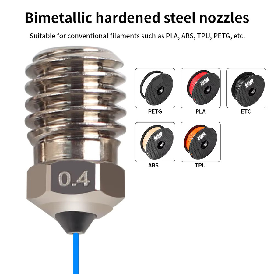 FYSETC Bimetall-Düsen aus gehärtetem Stahl für Bambu Lab X1/P1, Farbe: Silber, Durchmesser: 0,2 mm / 0,4 mm / 0,6 mm / 0,8 mm - Bild 2