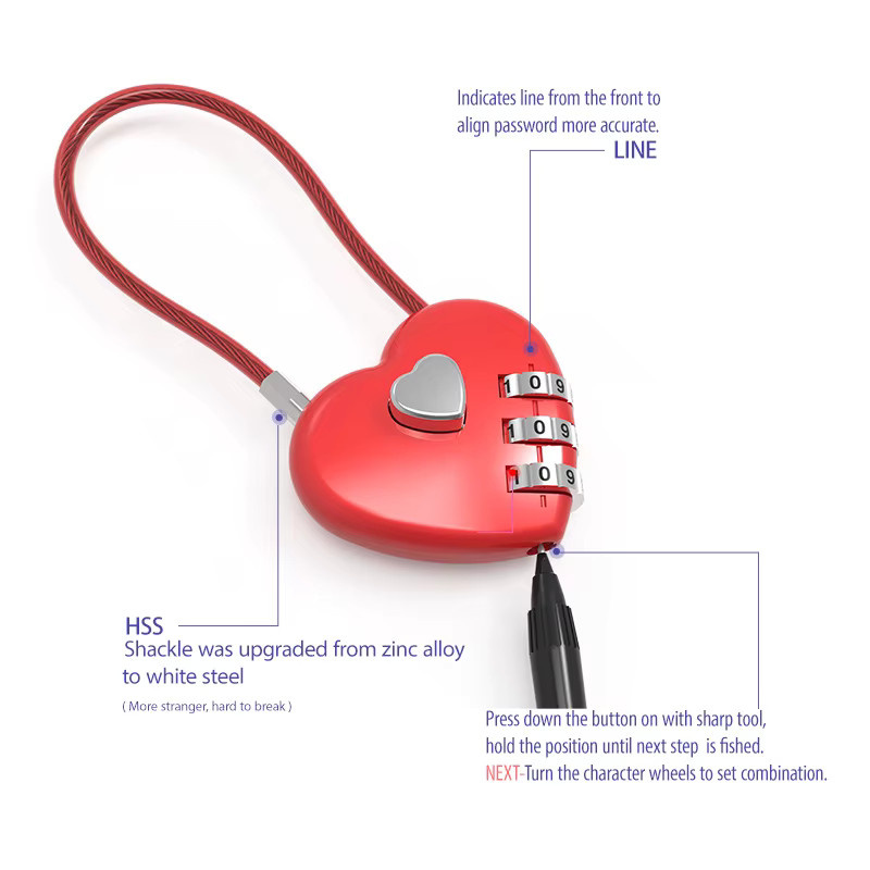 Love Lock Hochzeitsschloss in Herzform aus Zinklegierung in Blau - Bild 2
