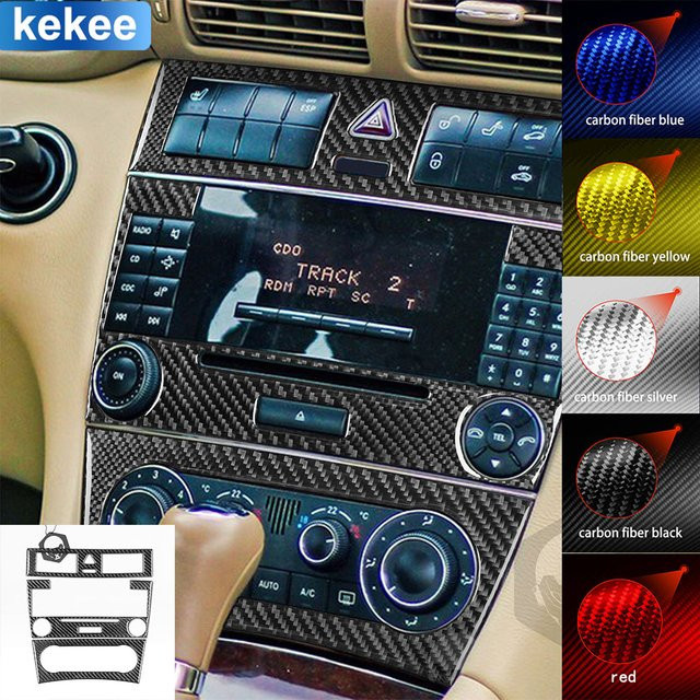 RRX CARBON Center Konsole Panel Abdeckung aus Real Carbon Fiber für Mercedes C Klasse W203, Schwarz - Bild 1