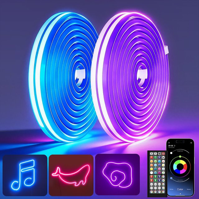 Aiopp Intelligenter RGB-Neon-LED-Lichtstreifen mit Doppelsteuerung, 30m Multifunktionaler Flexibler Wasserdichter Neon-Flex Lichtstreifen in Multicolor für Garten und Schlafzimmer - Bild 1