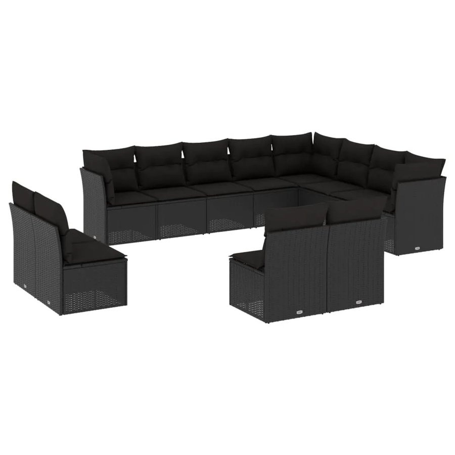 vidaXL 12-tlg. Garten-Sofagarnitur in U-Form aus Polyrattan mit Kissen in Schwarz - Bild 2