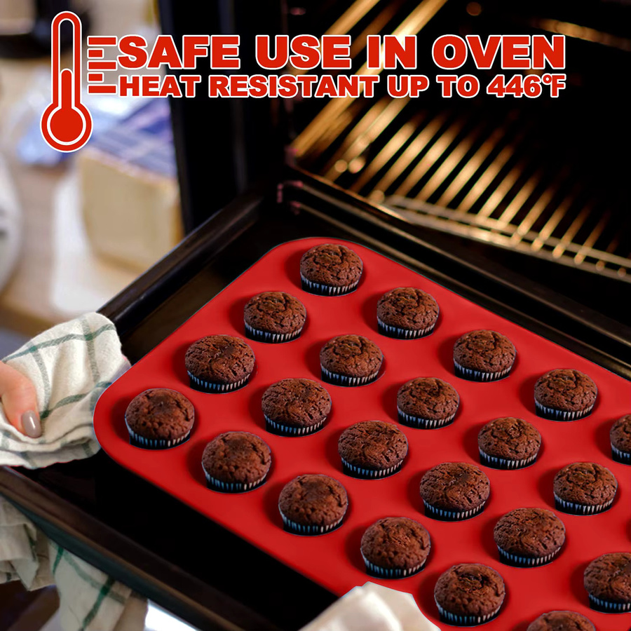 Venlohome Silikon-Muffinform in Rot mit 12 Fächern, antihaftbeschichtetes Cupcake-Tablett für Muffins, Cupcakes und Gebäck - Bild 2